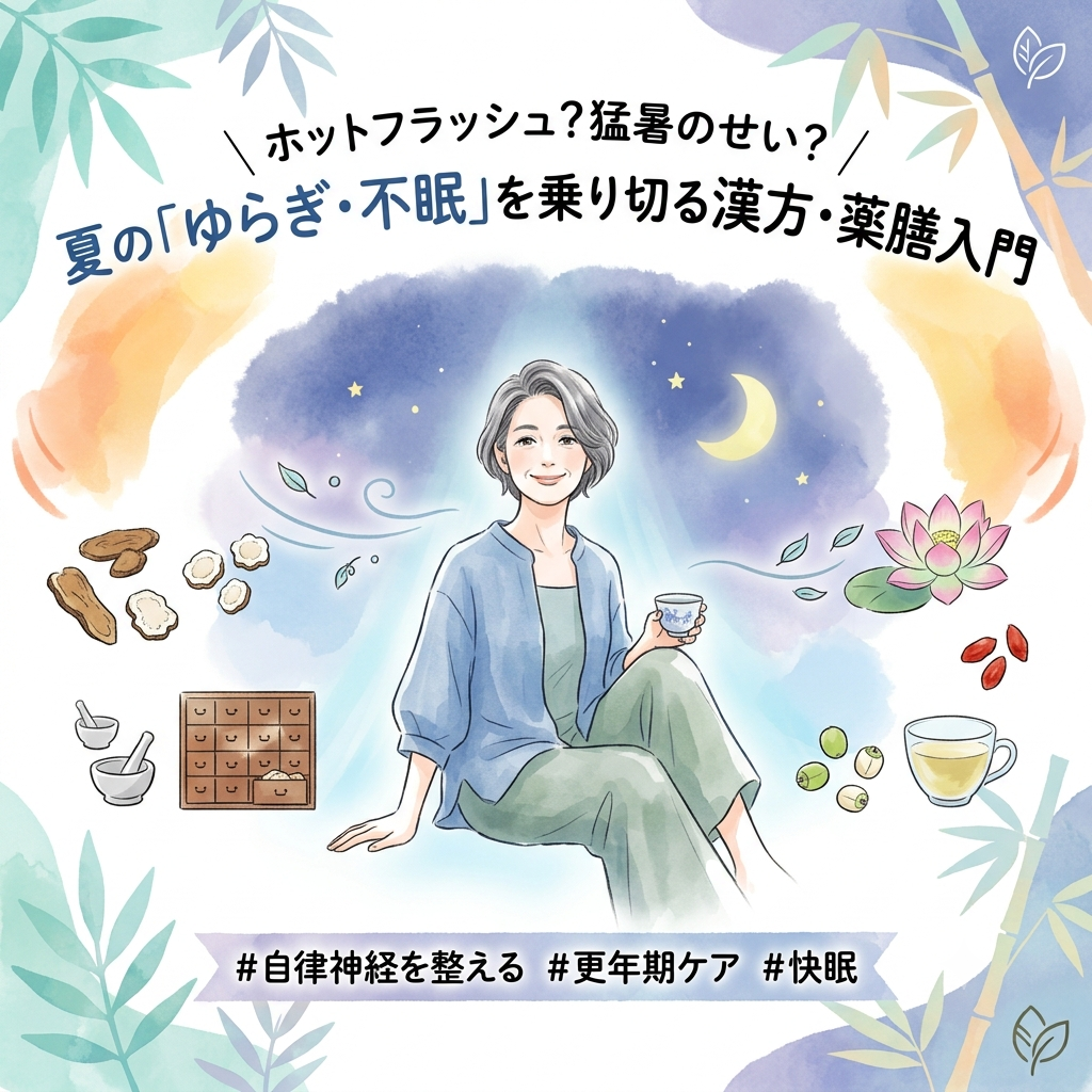 8月の漢方＆薬膳セミナー「ホットフラッシュ？猛暑のせい？夏の『ゆらぎ・不眠』を乗り切る漢方・薬膳入門」